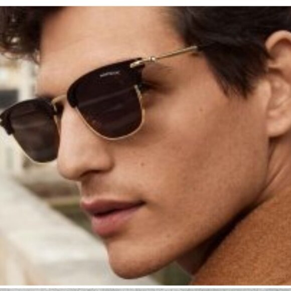 Montblanc MB0189S 005 Sunglasses Grey Square Frame, Green Lenses - Picture 2 of 11